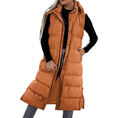 Westen Damen Mit Kapuze Longweste Damen Steppweste äRmellos Lang Daunen GroßE GrößEn Schwarz Daunenweste Winterjacke Daunenjacke Kapuzenweste Weste üBergangsjacke üBergangsweste (Orange #1, S) von Lapirek