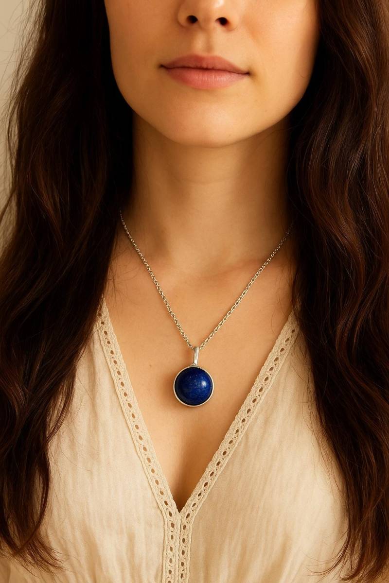 Ein Kristall, Der Aus Lapislazuli Besteht Weiß, Oxidiert Für 925, Gehämmert von LapisGlassArt