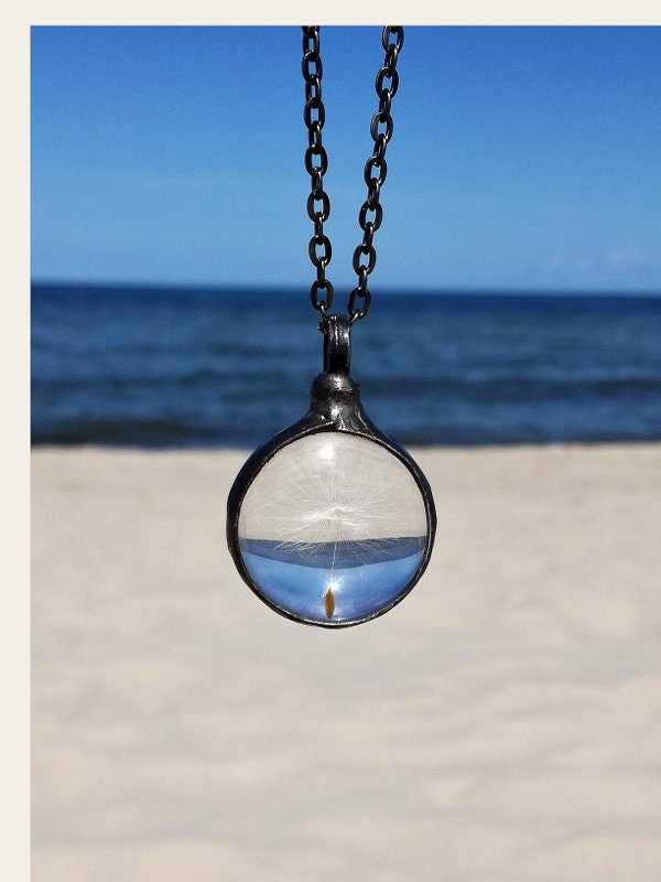 Löwenzahn Samen Terrarium Halskette, Gepresste Blume Anhänger von LapisGlassArt