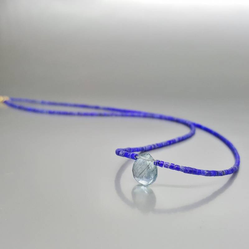 Halskette Feine Lapislazuli Mit Aquamarintropfen Einzigartiges Geschenk Für Sie Blaue Natürliche Edelsteins März Dezember Geburtsstein von LapisLazuliSamos