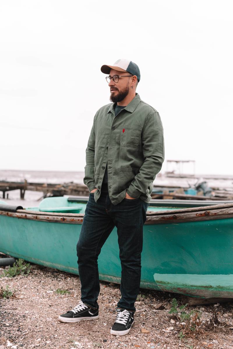 Herren-Werkstattjacke Aus Baumwolle Und Leinen Mit Hummermuster von Laplagecoco