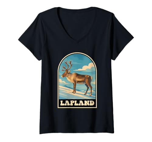 Damen Lappland Rentier Finnland Arctic Nature Design T-Shirt mit V-Ausschnitt Damen Lappland Rentier Finnland Arctic Nature Design T-Shirt mit V-Ausschnitt von Lapland Souvenirs & Gifts