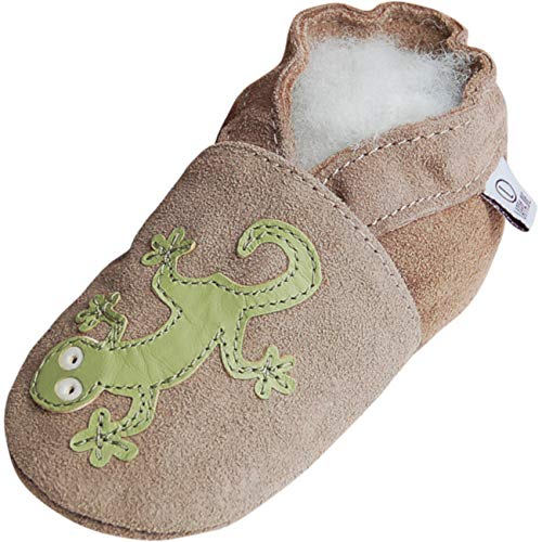 Lappade Geckos beige Wildleder Pirat LKW Bagger Auto Flugzeug Stern Lederpuschen Hausschuhe Krabbelschuhe Baby Lauflernschuhe mit Ledersohle (Art. 154 Gr. 21/22 EU) von Lappade