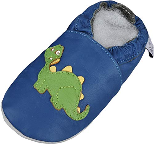 Lappade Dino 2 Mehrfarbig Wildleder Dino Geckos Löwe Lederpuschen Hausschuhe Krabbelschuhe Baby Lauflernschuhe mit Ledersohle (Gr. 23/24 EU XL, Art. 43) von Lappade