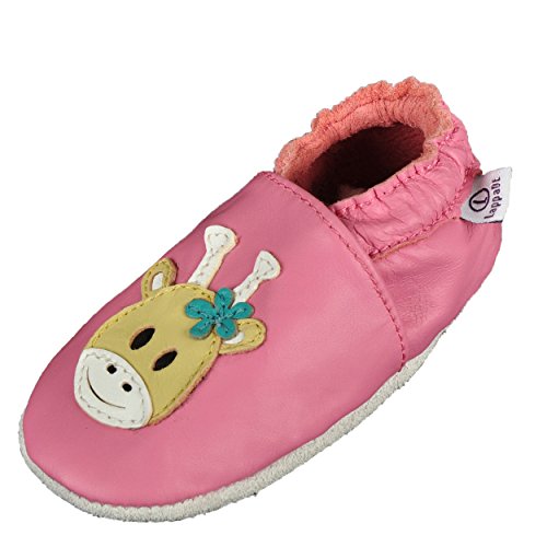 Lappade Giraffe rosa Lederpuschen Hausschuhe Krabbelschuhe Baby Schläppchen Lauflernschuhe Wildledersohle (Gr. 25/26 EU XXL, Art. 303) von Lappade