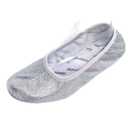 Lappade Gymnastikschuhe Turnschläppchen Ballettschuhe Ballerinas für Damen Herren Mädchen Jungen mit Gummisohle mit Glitzer Silber Gr. 30 von Lappade