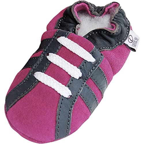 Lappade Sport Pink-grau Wildleder Mädchen Lederpuschen Hausschuhe Krabbelschuhe Baby Lauflernschuhe mit Ledersohle (Gr. 23/24 EU XL, Art. 143) von Lappade