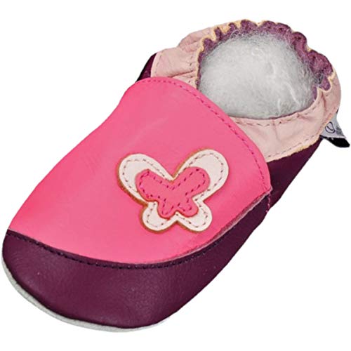 Lappade Schmetterling rosa-lila Wildleder Mädchen Lederpuschen Hausschuhe Krabbelschuhe Baby Lauflernschuhe mit Ledersohle (Gr. 25/26 EU XXL, Art. 101) von Lappade