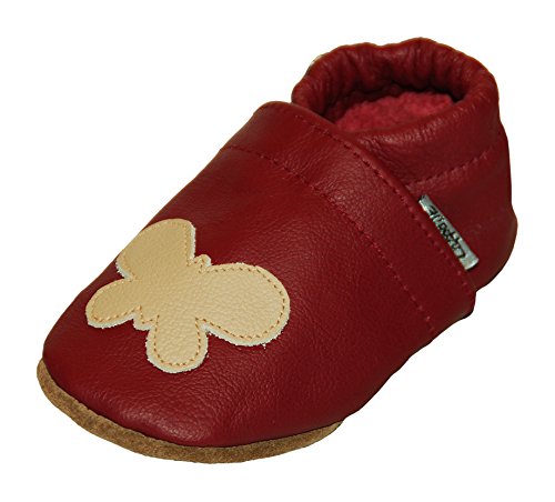 Schmetterling bordo Lappade Lederpuschen Hausschuhe Krabbelschuhe Baby Jungen Mädchen Schläppchen Lauflernschuhe Wildledersohle Art. 412 Gr. 24/25 XL+ von Lappade