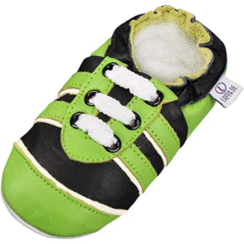 Lappade Sport grün-weiß Wildleder Jungen Sportsneaker Lederpuschen Hausschuhe Krabbelschuhe Baby Lauflernschuhe mit Ledersohle (Gr. 21/22 EU L, Art. 110) von Lappade