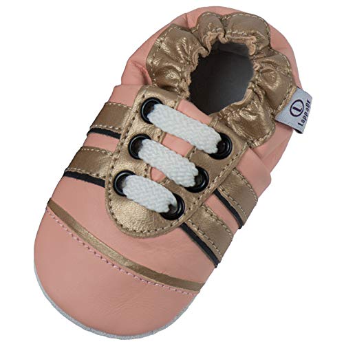 Lappade Sport rosa Gold Wildleder Mädchen Sportsneaker Lederpuschen Hausschuhe Krabbelschuhe Baby Lauflernschuhe mit Ledersohle (Gr. 19/20 EU M, Art. 119) von Lappade