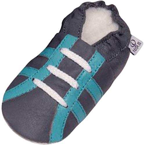 Lappade Sport türkis Wildleder Jungen Sportsneaker Lederpuschen Hausschuhe Krabbelschuhe Baby Lauflernschuhe mit Ledersohle (Gr. 21/22 EU L, Art. 58) von Lappade