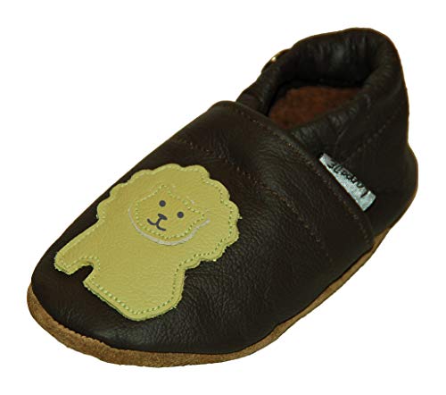 Lappade Löwe braun Lederpuschen Hausschuhe Krabbelschuhe Baby Jungen Mädchen Schläppchen Lauflernschuhe Wildledersohle Art. 415 Gr. 25/26 XXL von Lappade