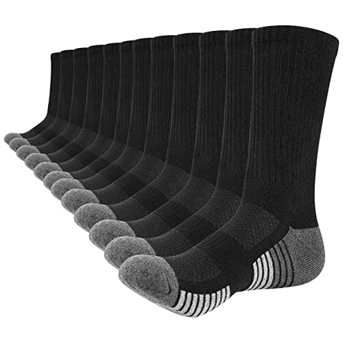 Lapulas Socken Herren Damen Wandersocken Crew Sportsocken Baumwolle Atmungsaktiv Tennissocken Gepolstert Laufsocken Weich Lange Warm Rutschfest Arbeitssocken Wintersocken Schwarz - 6 Paar von Lapulas