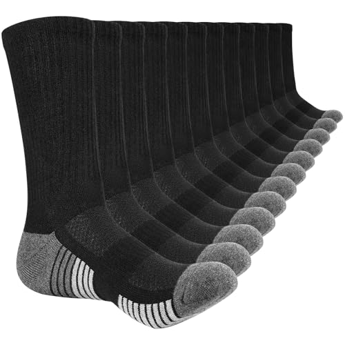Lapulas Socken Herren Damen, Baumwolle Sportsocken Atmungsaktiv Wandersocken Gepolstert Laufsocken Lange Arbeitssocken Warm Wintersocken Rutschfest Tennissocken Schwarz - 6 Paar von Lapulas