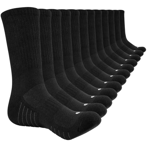 Lapulas Socken Herren Damen, Baumwolle Sportsocken Atmungsaktiv Wandersocken Gepolstert Laufsocken Lange Arbeitssocken Warm Wintersocken Rutschfest Tennissocken Schwarz - 6 Paar von Lapulas