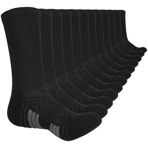 Lapulas Socken Herren Damen, Baumwolle Sportsocken Atmungsaktiv Wandersocken Gepolstert Laufsocken Lange Arbeitssocken Warm Wintersocken Rutschfest Tennissocken Schwarz - 6 Paar von Lapulas