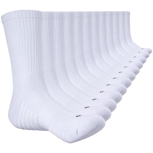 Lapulas Socken Herren Damen, Baumwolle Sportsocken Atmungsaktiv Wandersocken Gepolstert Laufsocken Lange Arbeitssocken Warm Wintersocken Rutschfest Tennissocken Weiße - 6 Paar von Lapulas