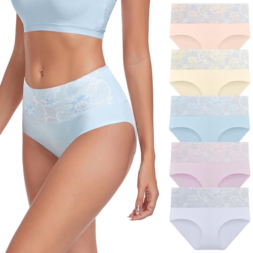 Lapulas Unterhosen Damen Baumwolle Atmungsaktiv Unterwäsche Stretch Slips Hohe Taille Weiche Pantys 5er Pack von Lapulas
