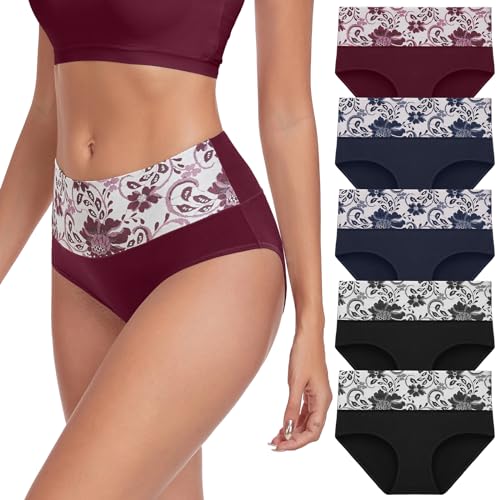 Lapulas Unterhosen Damen Baumwolle Atmungsaktiv Unterwäsche Stretch Slips Hohe Taille Weiche Pantys 5er Pack von Lapulas