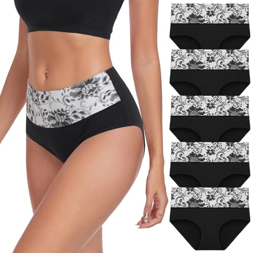 Lapulas Unterhosen Damen Baumwolle Atmungsaktiv Unterwäsche Stretch Slips Hohe Taille Weiche Pantys 5er Pack von Lapulas