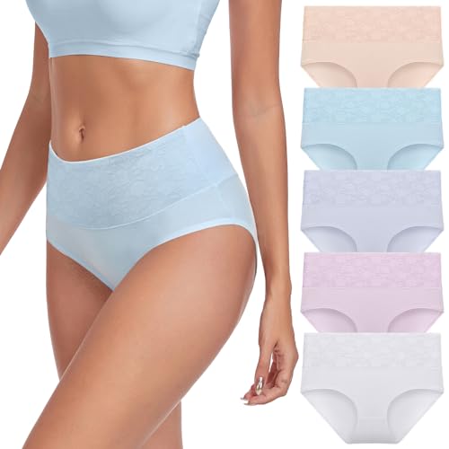 Lapulas Unterhosen Damen Baumwolle Atmungsaktiv Unterwäsche Stretch Slips Hohe Taille Weiche Pantys 5er Pack von Lapulas