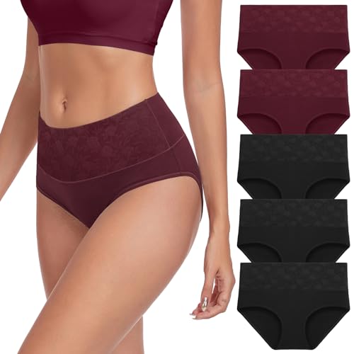 Lapulas Unterhosen Damen Baumwolle Atmungsaktiv Unterwäsche Stretch Slips Hohe Taille Weiche Pantys 5er Pack von Lapulas