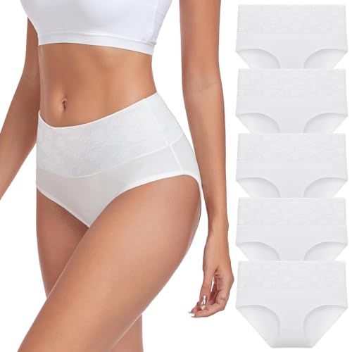 Lapulas Unterhosen Damen Baumwolle Atmungsaktiv Unterwäsche Stretch Slips Hohe Taille Weiche Pantys 5er Pack von Lapulas