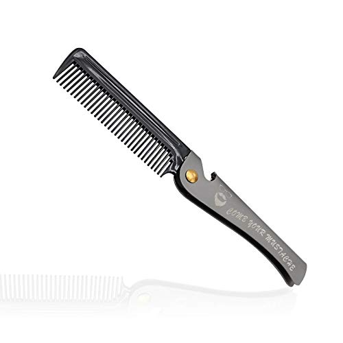 Lapyyne 1 StüCke Schwarz MäNner Folding Tasche Kamm PP ZäHne Detangling Haar Bart Kamm Metallgriff Faltbare KäMmen Gesichts Schnurrbart Kamm von Lapyyne