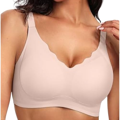 Bequemer BH Ohne Bügel BH Große Brüste Starker Halt Soft Seamless Nahtloser BHS V-Ausschnitt Bequem Tshirt Schlaf Bra Klassische Bustier Gepolstert Bralette Ohne Buegel von Laquieio