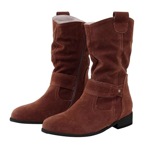 Laquieio Damenstiefel aus Wildleder, spitzer Zehenbereich, niedriger Absatz, Schnalle, niedriger Absatz, bequem, mit Stiletto-Absatz, Regenwasser, dunkelgrau, 39 EU von Laquieio