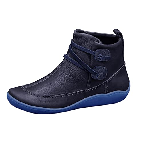 Laquieio Lederstiefel für Damen, flache Wasserdach-Stiefeletten mit rundem Zehenbereich, für den Winter, blau, 37 EU Laquieio Lederstiefel für Damen, flache Wasserdach-Stiefeletten mit rundem Zehenbereich, für den Winter, blau, 37 EU von Laquieio