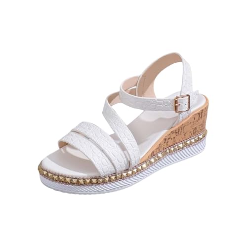 Orthopädische Sandalen für Damen, Leder, verstellbar und bequem, mit leichter EVA-Sohle, atmungsaktiv, modernes Design, leicht, offene Strandschuhe, weiß, 39 EU von Laquieio