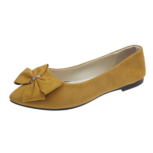 LarDorLin Arbeit Flach Damen Buro Dolly Schuhe Bogen Loafer Draußen Gehen Leisure Driving Comfy Ballerina Ballet Aprikose-Gelb Gr 40.5 EU (42 Cn) von LarDorLin