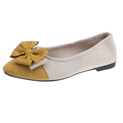 LarDorLin Arbeit Flach Damen Buro Dolly Schuhe Bogen Loafer Draußen Gehen Leisure Driving Comfy Ballerina Ballet Aprikose-Gelb Gr 40.5 EU (42 Cn) von LarDorLin