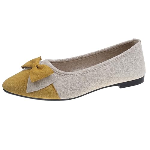 LarDorLin Arbeit Flach Damen Buro Dolly Schuhe Bogen Loafer Draußen Gehen Leisure Driving Comfy Ballerina Ballet Aprikose-Gelb Gr 40.5 EU (42 Cn) von LarDorLin