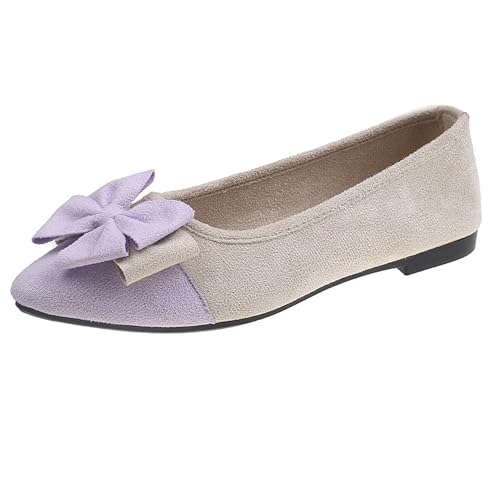 LarDorLin Arbeit Flach Damen Buro Dolly Schuhe Bogen Loafer Draußen Gehen Leisure Driving Comfy Ballerina Ballet Light-Violett Gr 40.5 EU (42 Cn) von LarDorLin