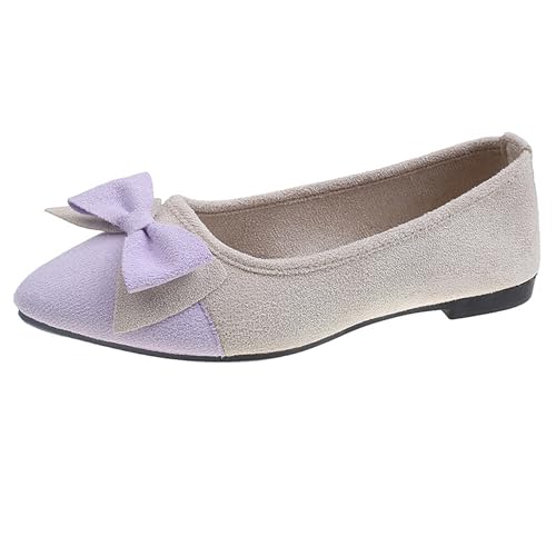 LarDorLin Arbeit Flach Damen Buro Dolly Schuhe Bogen Loafer Draußen Gehen Leisure Driving Comfy Ballerina Ballet Light-Violett Gr 40.5 EU (42 Cn) von LarDorLin