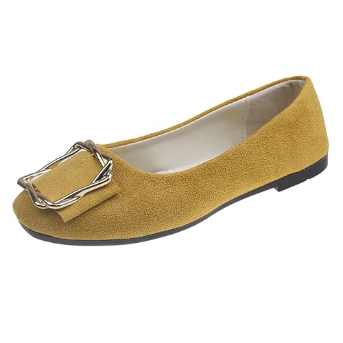 LarDorLin Ballerina Flach Damen Square Toe Ballet Dolly Schuhe Sommer Strand Komfort Ohne Verschluss Draußen Hochzeit Flach Schuhe Aprikose-Gelb Gr 41 EU (43 Cn) von LarDorLin