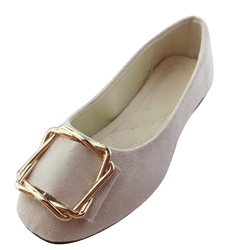 LarDorLin Ballerina Flach Damen Square Toe Ballet Dolly Schuhe Sommer Strand Komfort Ohne Verschluss Draußen Hochzeit Flach Schuhe Beige Gr 36.5 EU (37 Cn) von LarDorLin