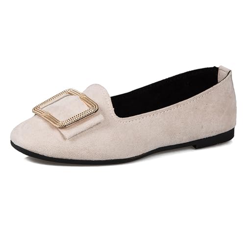 LarDorLin Ballerina Flach Damen Square Toe Ballet Dolly Schuhe Sommer Strand Komfort Ohne Verschluss Draußen Hochzeit Flach Schuhe Beige Gr 41 EU (43 Cn) von LarDorLin
