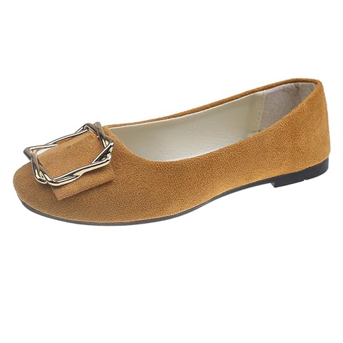 LarDorLin Ballerina Flach Damen Square Toe Ballet Dolly Schuhe Sommer Strand Komfort Ohne Verschluss Draußen Hochzeit Flach Schuhe Braun Gr 37 EU (38 Cn) von LarDorLin