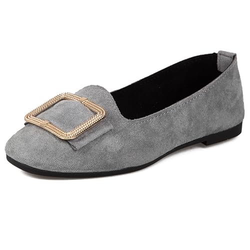 LarDorLin Ballerina Flach Damen Square Toe Ballet Dolly Schuhe Sommer Strand Komfort Ohne Verschluss Draußen Hochzeit Flach Schuhe Grau Gr 39 EU (40 Cn) von LarDorLin