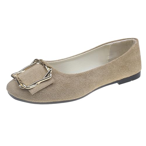 LarDorLin Ballerina Flach Damen Square Toe Ballet Dolly Schuhe Sommer Strand Komfort Ohne Verschluss Draußen Hochzeit Flach Schuhe Khaki Gr 36 EU von LarDorLin