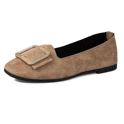 LarDorLin Ballerina Flach Damen Square Toe Ballet Dolly Schuhe Sommer Strand Komfort Ohne Verschluss Draußen Hochzeit Flach Schuhe Khaki Gr 38 EU (39 Cn) von LarDorLin