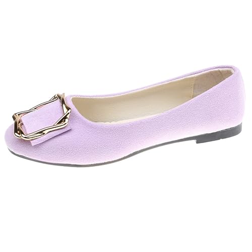 LarDorLin Ballerina Flach Damen Square Toe Ballet Dolly Schuhe Sommer Strand Komfort Ohne Verschluss Draußen Hochzeit Flach Schuhe Light-Violett Gr 36 EU von LarDorLin