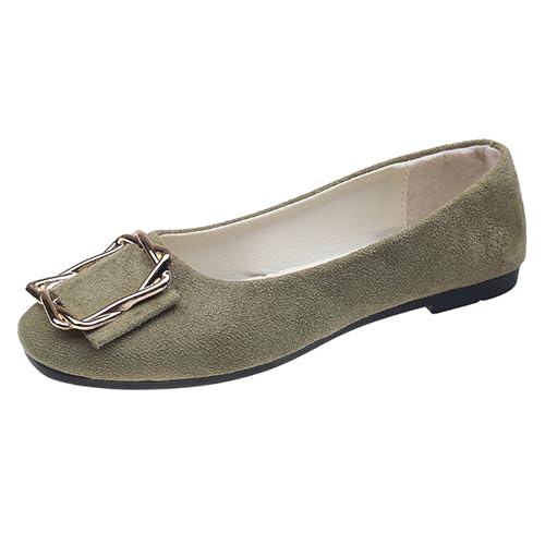LarDorLin Ballerina Flach Damen Square Toe Ballet Dolly Schuhe Sommer Strand Komfort Ohne Verschluss Draußen Hochzeit Flach Schuhe Mustard-Grün Gr 37 EU (38 Cn) von LarDorLin
