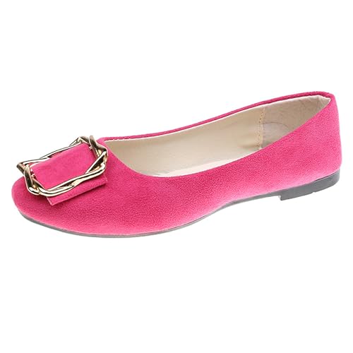 LarDorLin Ballerina Flach Damen Square Toe Ballet Dolly Schuhe Sommer Strand Komfort Ohne Verschluss Draußen Hochzeit Flach Schuhe Rose-Rot Gr 40 EU (41 Cn) von LarDorLin