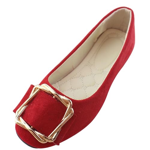 LarDorLin Ballerina Flach Damen Square Toe Ballet Dolly Schuhe Sommer Strand Komfort Ohne Verschluss Draußen Hochzeit Flach Schuhe Rot Gr 38 EU (39 Cn) von LarDorLin