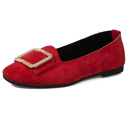 LarDorLin Ballerina Flach Damen Square Toe Ballet Dolly Schuhe Sommer Strand Komfort Ohne Verschluss Draußen Hochzeit Flach Schuhe Rot Gr 39 EU (40 Cn) von LarDorLin